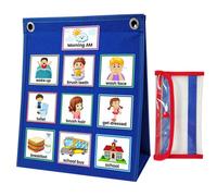 Amosfun Visual Schedule Chart for Daily Routine - Blue Chore Chart with Pocket, Routine Planner for Home Learning and Preschool Organization
