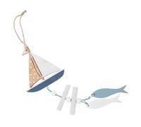 Amosfun Wall Hanging Decoration Wooden Wall Art Small Wooden Nautical Versatile Fish and Sailboat Design, Coastal Style Beach Theme for Home and Room Bathroom Decor