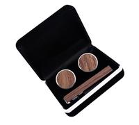 Amosfun Walnut Wood Cufflinks and Tie Clip Set, Solid Wood French Cuff Studs with Brass Tie Bar, Men’s Shirt Fasteners for Formal Business and Party Wear