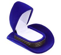 Amosfun Western Style Accessories Cowboy Hat Jewelry Box Peacock Blue Plush Rings Display Case Decorative Jewelry Holder for Earrings Storage