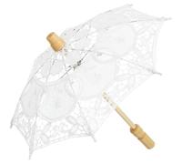 Amosfun White Bridal Veil Parasol Embroidery Lace Cotton Fabric Wedding Umbrella Photo Prop Radius 15cm for Bride and Wedding Decoration
