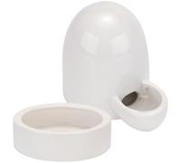 Amosfun White Ceramic Chicken Water Feeder with Easy to Fill Design and Convenient Use, Sturdy Poultry Watering Bowl Suitable for Backyard Farming and Quail Drinkers