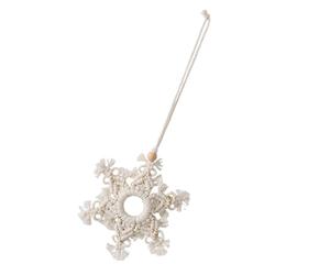Amosfun White Snowflake Car Hanging Ornament with Detailed Workmanship, Cotton Rope Material, Sturdy Design That Won't Easily Fade Or Break, Christmas Rearview Mirror Hanging Decor