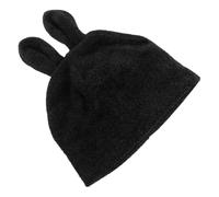 Amosfun Winter Wool Knitted Hat with Cute Bunny Ears, Chenille Fabric Warm Beanie Cap M Size 56-58cm, Black Cozy Outdoor Winter Hat