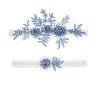 Amosfun Womens Accessories 2Pcs Wedding Lace Bridal Garter Flower Floral Garter with Crystal Rhinestone Blue Bridal Accessories