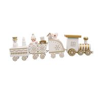 Amosfun Wooden Christmas Train Ornament Xmas Tabletop Adornment Festive Holiday Decor Cartoon Style Four Carriage White Showcase Decoration