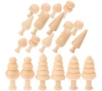 Amosfun Wooden Mini Christmas Trees 20Pcs Unfinished Wood DIY Craft Decorations for Holiday Projects