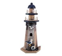 Amosfun Wooden Nautical Lighthouse Ornament with Rustic Distressed Finish Mediterranean Style Coastal Decor Figurine for Ocean-themed Living Garden Study