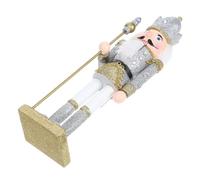 Amosfun Wooden Nutcracker King Figure Silver Glitter Traditional Nutcracker Puppet Craft Holiday Christmas Soldier Decor Desktop Display Piece