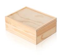 Amosfun Wooden Storage Box with Sliding Lid, Multipurpose Rectangular Chest for Desk and Christmas, Rustic Farmhouse Style Storage Container for Home Organisation
