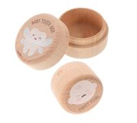 Amosfun Wooden Tooth Keepsake Box and Baby Tooth Storage Box for Boys and Girls Round Solid Wood Design First and Hair Collection Set for Baby Shower and Birthday 2pcs