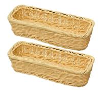 Amosfun Woven Silverware Basket: 2pcs Cutlery Storage Basket, Imitation Rattan Rustic Utensils Storage Organizer for Kitchen Dining Table (Beige)