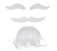 AmosfunThree-Piece Novelty Halloween Costumes Self Adhesive Fake Eyebrows Beard Moustache Goatee Kit Facial Hair Cosplay Props Disguise Decoration for Masquerade Costume Party (White)