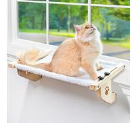 AMOSIJOY Cat Sill Window Perch Sturdy Cat Hammock Window Seat with Wood & Metal Frame for Large Cats, Easy to Adjust Cat Bed for Windowsill, Bedside, Drawer and Cabinet (21.7''-White Plush)