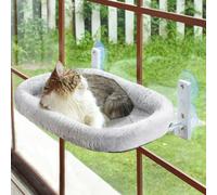 AMOSIJOY Cordless Cat Window Perch, Cat Hammock for Wall with 4 Strong Suction Cups, Solid Metal Frame and Two Replaceable Covers, Foldable Cat Beds for Indoor Cats (Large-Cushion Bed-Gray)
