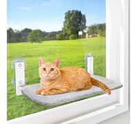 AMOSIJOY Cordless Cat Window Perch, Cat Hammock for Wall with 4 Suction Cups, Anchor&Screw for Two Ways of Installation, Solid Metal Frame and Reversible Cover, Foldable Cat Beds for Indoor Cats