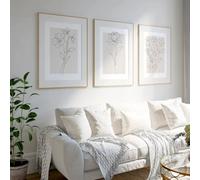 AMOSIJOY Wall Art Prints 3 Piece Set, Botanical Wall Decor Beige Floral Line Drawing Artwork, Neutral Home Decoration Posters for Bedroom Living Room (50×70cm)
