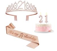 Amosking 21st Birthday Decorations for Her with Sash Crown Candles
