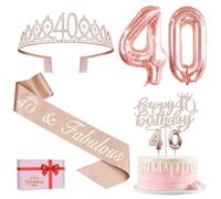 Amosking 40th Birthday Decorations for Women Rose Gold | 40th Birthday Rose Gold Supplies - 40th Birthday Sash, Tiara, Cake Topper, Candles, Balloons, 40 Year Old Gifts for Women