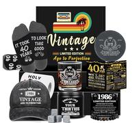 Amosking 40th Birthday Gifts for Men, Unique Gift Ideas for 40th Birthday Men Who Have Everything, 1986 40 Year Old Gift Baskets for Man Whiskey Glass Baseball Cap Candle Socks Toilet Paper