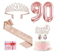 Amosking 90th Birthday Decorations for Women Rose Gold