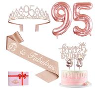 Amosking 95th Birthday Decorations for Women, Including 95th Birthday Sash and Tiara, Cake Topper and Candles, Rose Gold Number Balloons, 95 Year Old Gifts for Women