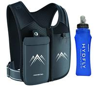 AMOSTEC Running Phone Holder Vest, Original Zip Front Reflective Running Vests with 500ml Hydration Bottle, 5 Pockets for Cards, Keys, Towels, Adjustable Waistband & Breathable Materials, Men & Women