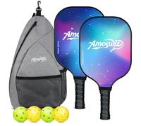 Amoswiz Pickleball Paddles Set of 2, Premium Fiberglass Star Sky Pickleball Paddles for Beginers, Pickleball Set with 4 Pickle Balls, Gift for Adult & Kids