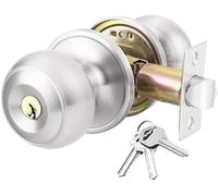 AMOTOFO Door Knob Lock for Bedroom - Keyed Door Lock Interior and Exterior Bathroom Doorknob,Bedroom Entry Door Knobs with Lock and Key，Satin Stainless Steel Standard