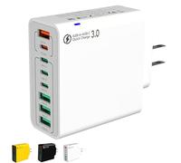 Amountofus 8 in 1 Waterproof Ports USB Fast Charger, Multi-Port Charging Station for Multiple Devices, High-Speed Hub Power Block with Outlet Plug, for Travel/Home/Office (White)
