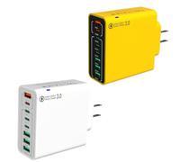 Amountofus 8 in 1 Waterproof Ports USB Fast Charger, Multi-Port Charging Station for Multiple Devices, High-Speed Hub Power Block with Outlet Plug, for Travel/Home/Office (White+Yellow)
