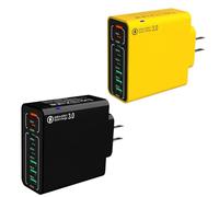 Amountofus 8 in 1 Waterproof Ports USB Fast Charger, Multi-Port Charging Station for Multiple Devices, High-Speed Hub Power Block with Outlet Plug, for Travel/Home/Office (Black+Yellow)
