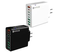 Amountofus 8 in 1 Waterproof Ports USB Fast Charger, Multi-Port Charging Station for Multiple Devices, High-Speed Hub Power Block with Outlet Plug, for Travel/Home/Office (Black+White)