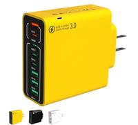 Amountofus 8 in 1 Waterproof Ports USB Fast Charger, Multi-Port Charging Station for Multiple Devices, High-Speed Hub Power Block with Outlet Plug, for Travel/Home/Office (Yellow)