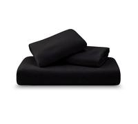 Amour Calin 3 Piece Bed Sheet Set - Easy Care Soft Brushed Microfibre Fabric - 1 Fitted Sheet, with Pair of Pillowcases - Shrinkage and Fade Resistant - 12 inches Deep Fitted (Black, Double)