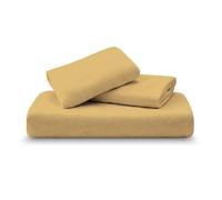 Amour Calin 3 Piece Bed Sheet Set - Easy Care Soft Brushed Microfibre Fabric - 1 Fitted Sheet, with Pair of Pillowcases - Shrinkage and Fade Resistant - 12 inches Deep Fitted (Gold, Double)