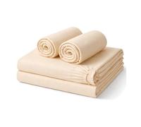 Amour Calin 4 Piece Bed Sheet Set - Easy Care Soft Brushed Microfibre Fabric - Flat Sheet, Fitted Sheet with Pair of Pillowcases - Shrinkage and Fade Resistant (Cream, Single)