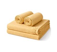 Amour Calin 4 Piece Bed Sheet Set - Easy Care Soft Brushed Microfibre Fabric - Flat Sheet, Fitted Sheet with Pair of Pillowcases - Shrinkage and Fade Resistant (Gold, King)