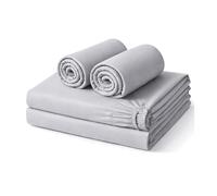 Amour Calin 4 Piece Bed Sheet Set - Easy Care Soft Brushed Microfibre Fabric - Flat Sheet, Fitted Sheet with Pair of Pillowcases - Shrinkage and Fade Resistant (Silver, King)