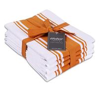 AMOUR INFINI Classic Vintage Stripe Kitchen Dish Towels | 4 Pack | 50 x 70 cm | Multi-use Kitchen Towels With Hanging Loop |100% Ring Spun Premium Cotton | Highly Absorbent Tea Towels | Orange