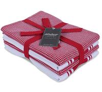 AMOUR INFINI Cotton Kitchen Towels Set of 4 Highly Absorbent, Ultra Soft Waffle Weave Tea Towel with Hanging Loop - 20x28 Inch Quick Drying Dish Cloths for Cleaning (Red)