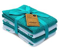 AMOUR INFINI Cotton Tea Towel Kitchen Dish Towels Set of 4, 40 x 65 cm Super Soft & Absorbent Kitchen Towels 100% Terry Dish Towels for Washing Up Perfect for Household & Commercial Uses | Teal