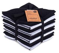 AMOUR INFINI Terry Dish Cloth | Set of 8 | 30 x 30 cm | Durable, Super Soft and Absorbent |100% Cotton Dish Rags | Perfect for Household and Commercial Uses | Black