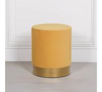 Amour Mustard Yellow Velvet Pouffe Gold Trim Round Stool Ottoman