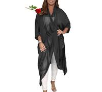 AMOUSD Women's Silky Loose V-neck Top, Flowy Long Sleeve Summer Blouses Dressy Casual Plus Size Plain Chiffon Shirts Tops (Black,L)