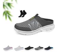 AMOUSDRDR Casual Beach Breathable Mesh Half Slippers, Unisex's Mules Clogs Backless Slip On Sneakers Shoes Wide Fit Closed Toe Sandals Comfort Walking Shoes (Gray,41EU)