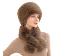 AMOUSDRDR Faux Fur Hat and Scarf Set for Women, Winter Plush Thickened Scarf and Hat Warm Set, Soft Fluffy Russian Bucket Hat Set (Coffee)