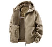 AMOUSDRDR Men’s Double-Layer Fleece Hooded Jacket Winter Windproof Double-sided Fleece Jackets Full Zip Unisex Padded Ultra Warm Winter Coats (Khaki,M)