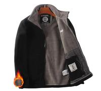 AMOUSDRDR Men's Double-Layer Fleece Jacket, Unisex Double-Layer Padded Warm Jacket, Winter Ultra-Warm Polar Fleece Coats Full Zip (Black,S(60-70kg))