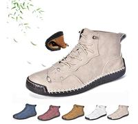 AMOUSDRDR Men's Lace Up Italian Handmade Leather Boots, Men's Comfortable Handmade Leather Boots, Waterproof Non-Slip Outdoor Hiking Shoes whit Arch Support (Beige,42 EU)